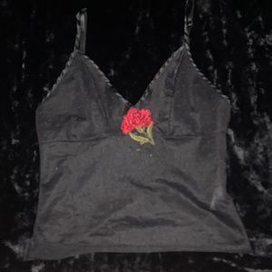 Black Cropped Cami With Rose